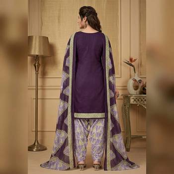 Purple printed cotton blend stitched geometric  print salwar kurta dupatta for women 3