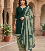 Green printed cotton blend stitched floral  print salwar kurta dupatta for women