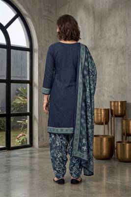 Blue printed cotton blend stitched floral  print salwar kurta dupatta for women 3