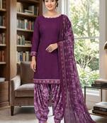 Purple printed cotton blend stitched floral  print salwar kurta dupatta for women