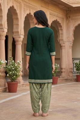 Green printed cotton blend stitched floral  print salwar kurta dupatta for women 3