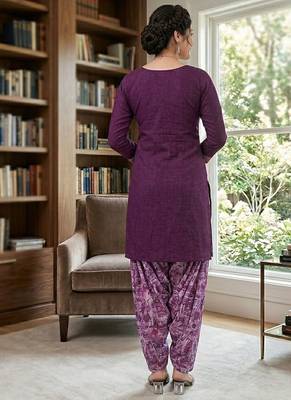 Purple printed cotton blend stitched floral  print salwar kurta dupatta for women 3