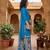 Teal printed cotton blend stitched floral  print salwar kurta dupatta for women