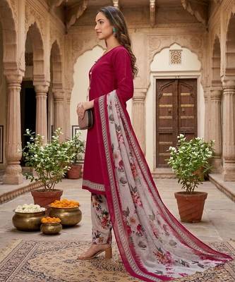 Red printed cotton blend stitched floral  print salwar kurta dupatta for women 2