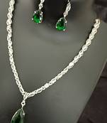 Emerald green white cz stones silver plated jewellery set