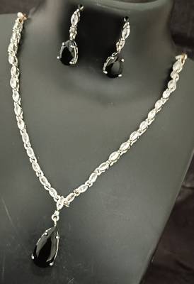 Black white cz stones silver plated jewellery set 1