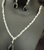 Black white cz stones silver plated jewellery set