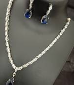 Sapphire blue white cz stones silver plated jewellery set