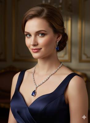 Sapphire blue white cz stones silver plated jewellery set 2