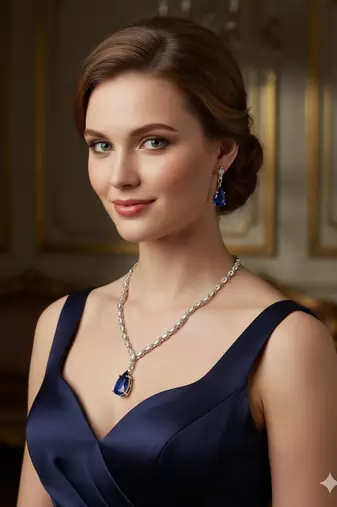 Sapphire blue white cz stones silver plated jewellery set