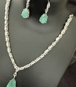 Mint green white cz stones silver plated jewellery set