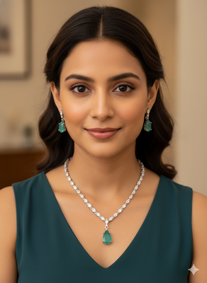 Mint green white cz stones silver plated jewellery set 2