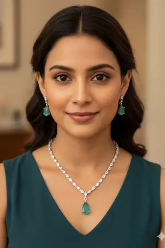 Mint green white cz stones silver plated jewellery set