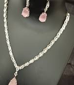 Pink white cz stones silver plated jewellery set