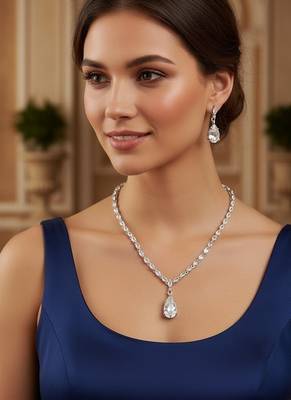 White cz stones silver plated jewellery set 2