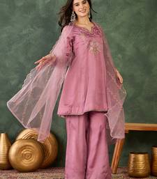 Women's Gorgeous Embroidery Work Viscose Silk Fabric A-line Kurta Sharara and Dupatta Set
