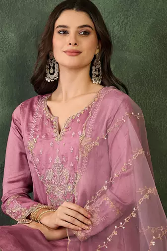 Women's Gorgeous Embroidery Work Viscose Silk Fabric A-line Kurta Sharara and Dupatta Set