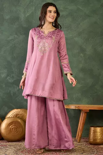 Women's Gorgeous Embroidery Work Viscose Silk Fabric A-line Kurta Sharara and Dupatta Set