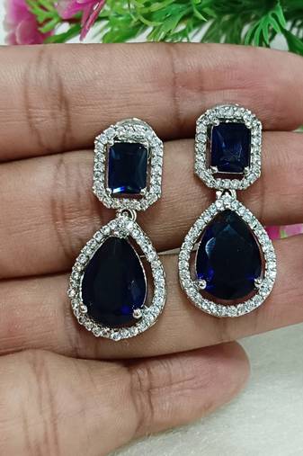 Blue cz stones beautiful silver plated earrings set
