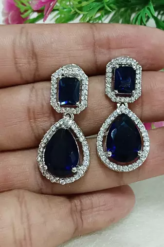Blue cz stones beautiful silver plated earrings set