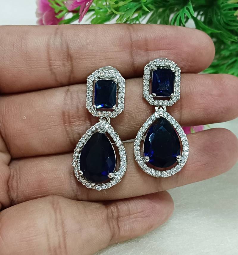 Blue cz stones beautiful silver plated earrings set