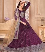 Wine Taffeta Silk Semi Stich Butti Anarkali Suit