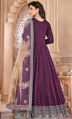 Wine Taffeta Silk Butti Anarkali Suit 2