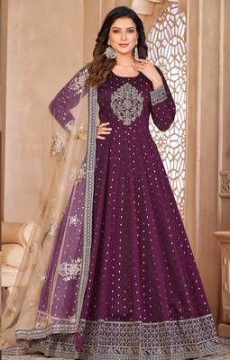 Wine Taffeta Silk Butti Anarkali Suit 3