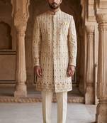 Pastel golden daman embroidery indowestern for men | premium indowestern men's ethnic wear