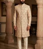 Golden color maroon touchup embroidery indowestern for men | premium indowestern men's ethnic wear