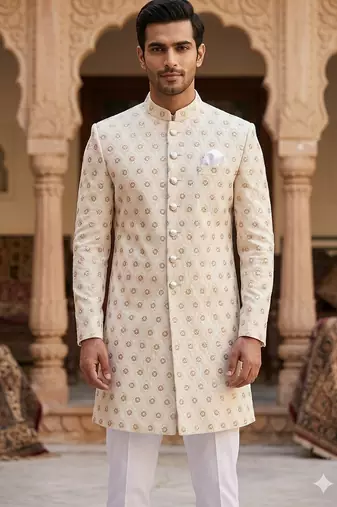 Off white indowestern for men | premium indowestern men's ethnic wear