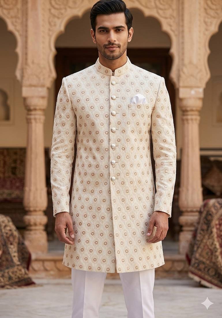 Off white indowestern for men | premium indowestern men's ethnic wear
