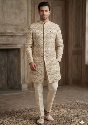 Beige color indowestern for men | premium indowestern men's ethnic wear 1