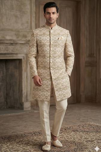 Beige color indowestern for men | premium indowestern men's ethnic wear
