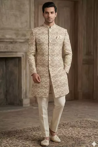 Beige color indowestern for men | premium indowestern men's ethnic wear
