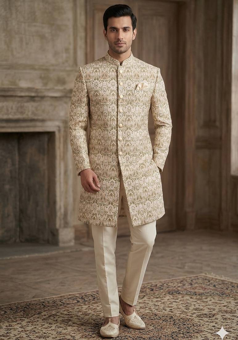 Beige color indowestern for men | premium indowestern men's ethnic wear