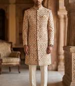 Pastel golden maroon toch-up indowestern for men | premium indowestern men's ethnic wear