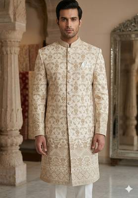 Off white daman embroidery indowestern for men | premium indowestern men's ethnic wear 2