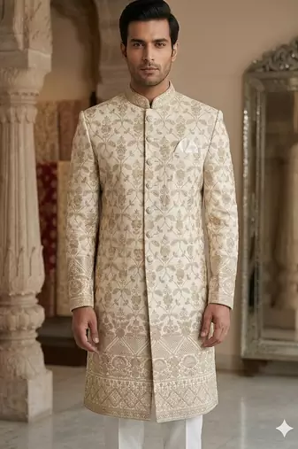 Off white daman embroidery indowestern for men | premium indowestern men's ethnic wear