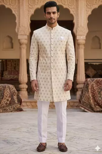 Off white indowestern for men | premium indowestern men's ethnic wear