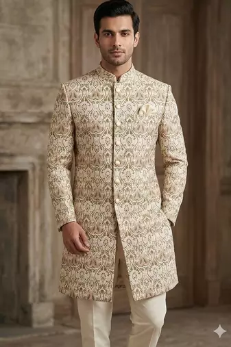 Beige color indowestern for men | premium indowestern men's ethnic wear