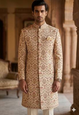 Pastel golden maroon toch-up indowestern for men | premium indowestern men's ethnic wear 2