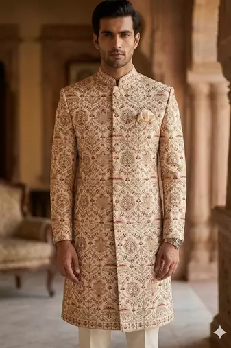 Pastel golden maroon toch-up indowestern for men | premium indowestern men's ethnic wear