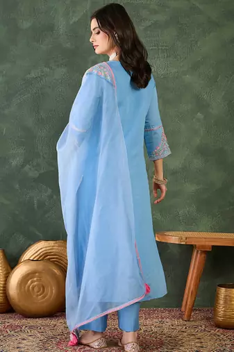 Women's Gorgeous Embroidery Work Viscose Silk Fabric Straight Kurta Pant and Dupatta Set