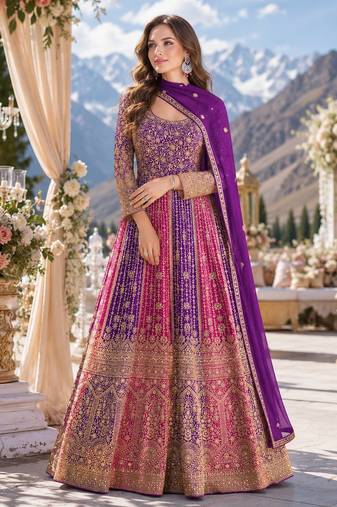 Rani pink georgette readymade anarkali suit with embroidery zarkan work (free size)