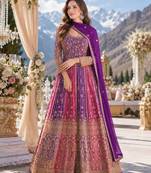 Rani pink georgette readymade anarkali suit with embroidery zarkan work (free size)