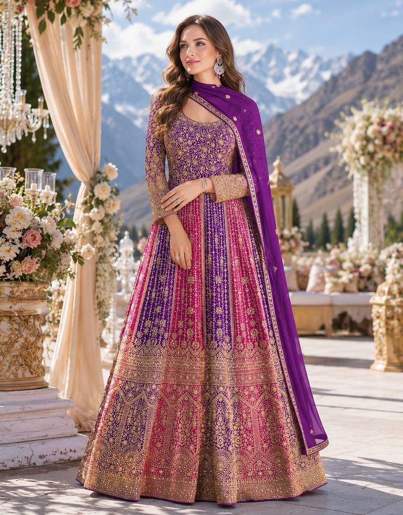 Rani pink georgette readymade anarkali suit with embroidery zarkan work (free size)