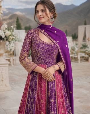 Rani pink georgette anarkali suit with embroidery zarkan work (free size) 2