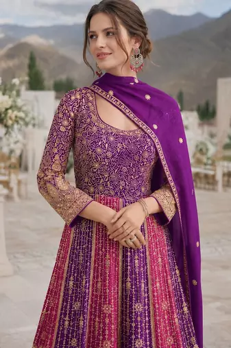 Rani pink georgette readymade anarkali suit with embroidery zarkan work (free size)
