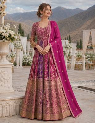 Purple georgette readymade anarkali suit with embroidery zarkan work (free size) 1